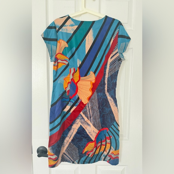 Hermes Style Silk Colorful Floral Geometric Dress - Picture 4 of 10